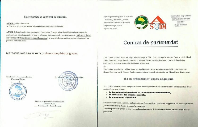 Rapport sur l’Accord de Partenariat entre l’Association Farafina de Zouérate et l’Association Stop Diabète – Section Zouérate
